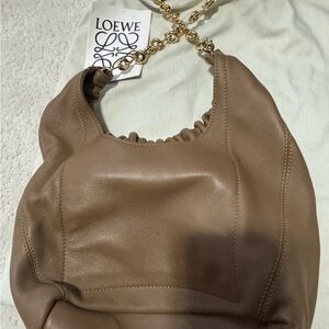Loewe Brown Leather squeeze Bag with Gold Chain- small
